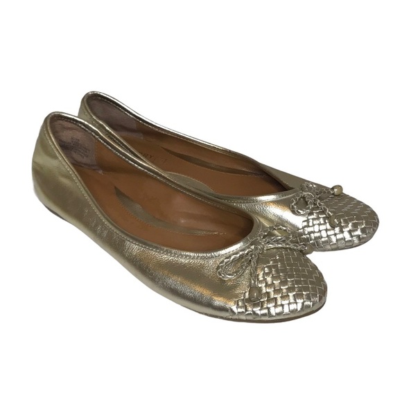 Sperry Shoes - Sperry Maya Gold Leather Woven Cap Toe Flats